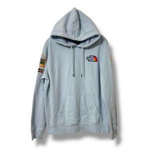 North Face Novelty Patch Hoodie M Light Blue Cozy Athleisure Streetwear
